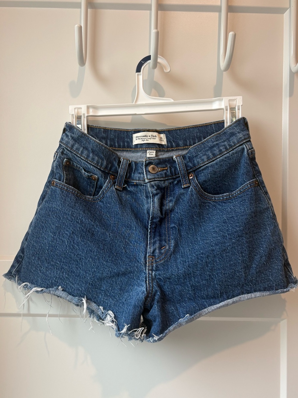 Abercrombie & Fitch Blue Raw-Hem High-Rise Denim Shorts